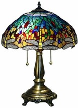 Lamp Tiffany Style  Stained Glass Table Dragonfly Accent Nightstand End Table - £166.26 GBP