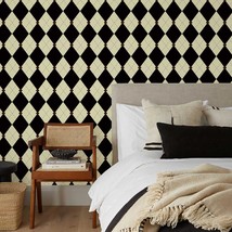 Bedroom Peel And Stick Wallpaper Black And Beige Rhombus Contact Paper Classroom - £33.14 GBP