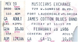 Vintage James Cotton Blues Band Ticket Stub February 28 1986 Sunrise Flo... - $41.52