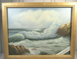 Original Oil Painting Canvas 9 x 12  &quot;ROUGH SEA&quot;  Wood Framed Artist Pat Keely - £60.89 GBP
