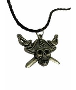 Tibetan Silver Pirate Skull &amp; Cutlass Pendant. Black Leather Skull Bead ... - £6.22 GBP