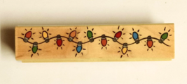 Wood Mount Craft Rubber Stamp String of Christmas Happy Holiday Lights Used - £3.94 GBP