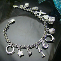 New 925 sterling Silver Fashion Women 13 Charm pendant Beautiful Bracelet Chain - £3.38 GBP