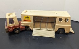 Vintage 1960's Buddy L Farms Horse Truck Pressed Steel Cab and Trailer Tan Brown - $37.39