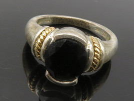 925 Sterling Silver &amp; 14K GOLD - Vintage Black Hematite Band Ring Sz 7 - RG14727 - £40.92 GBP