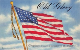 Brooklyn Illinois~Greetings From~Old GLORY-AMERICAN Flag Postcard - £5.51 GBP