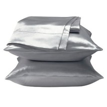 Dreamkingdom King Solid Silky Satin Pillow Cases - Silver ( Pack of 2 ) - £7.08 GBP