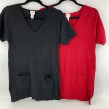 CHICOS Black &amp; Red Tunic Sweater Size XS LOT of 2 Pocket Side Split Stre... - $14.84
