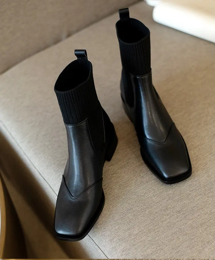   British Style   Chelsea Boots Ins Style Square Toe Middle Heel Women&#39;s Boots - £295.78 GBP