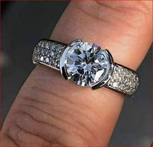 Anello di fidanzamento con mezza lunetta in oro bianco 14 kt con diamante a... - £197.31 GBP