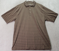 Grand Slam Polo Shirt Men Large Brown Striped Golf Performance Short Sleeve Logo - £12.56 GBP