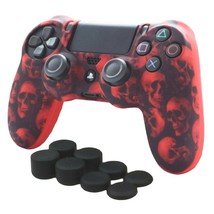 Silicone Grip Red Skulls + (8) Multi Thumb Caps For PS4 Controller - £7.06 GBP