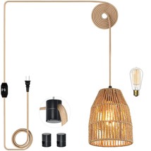 Plug In Pendant Light, Hanging Lights With 15Ft Golden Cotton Cord &amp; Stepless Di - £44.01 GBP