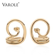 New Korean Simple Style Twisted Lines Gold Color Hoop Earrings for Women Silver  - $25.78