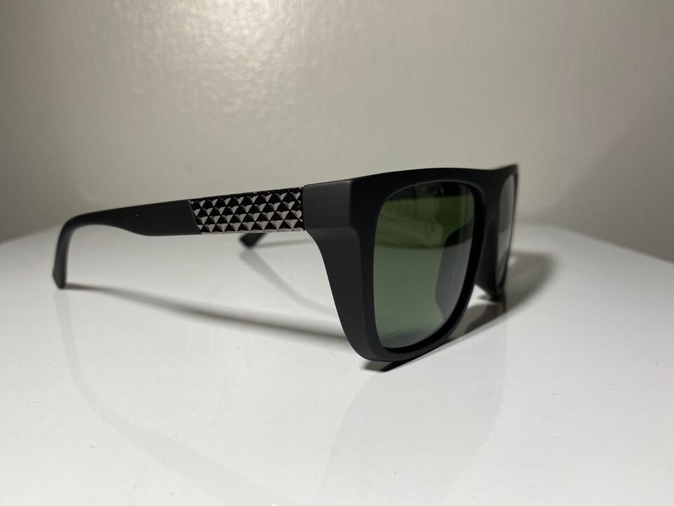 unisex, black framed sunglasses with green lenses and grid pattern side ... - $9.50