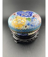 Antique Chinese Blue Enamel Cloisonne Trinket Box Gold / Copper Brass - $46.75