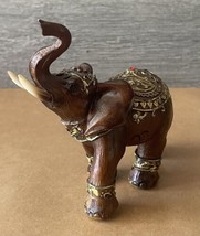 Wedinard Resin Craft Brown Ornate Elephant Gold Trim Red Gems Figurine 4” - £23.97 GBP