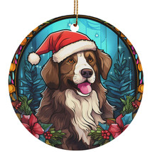 Australian Shepherd Santa Hat Stained Glass Colorful Art Christmas Ornam... - £11.63 GBP