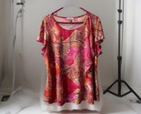 Roz &amp; Ali Flutter Sleeve Top Womens Plus Size 1 X Pink Floral Semi Sheer... - $14.73