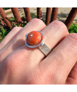 Sterling Silver 925 Natural Undyed Orange Coral Gemstone Women Jewelry R... - $384.75