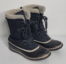 Sorel Caribou Black Leather Boots Lace Up Womens 7 Faux Fur Winter NL264... - £30.66 GBP