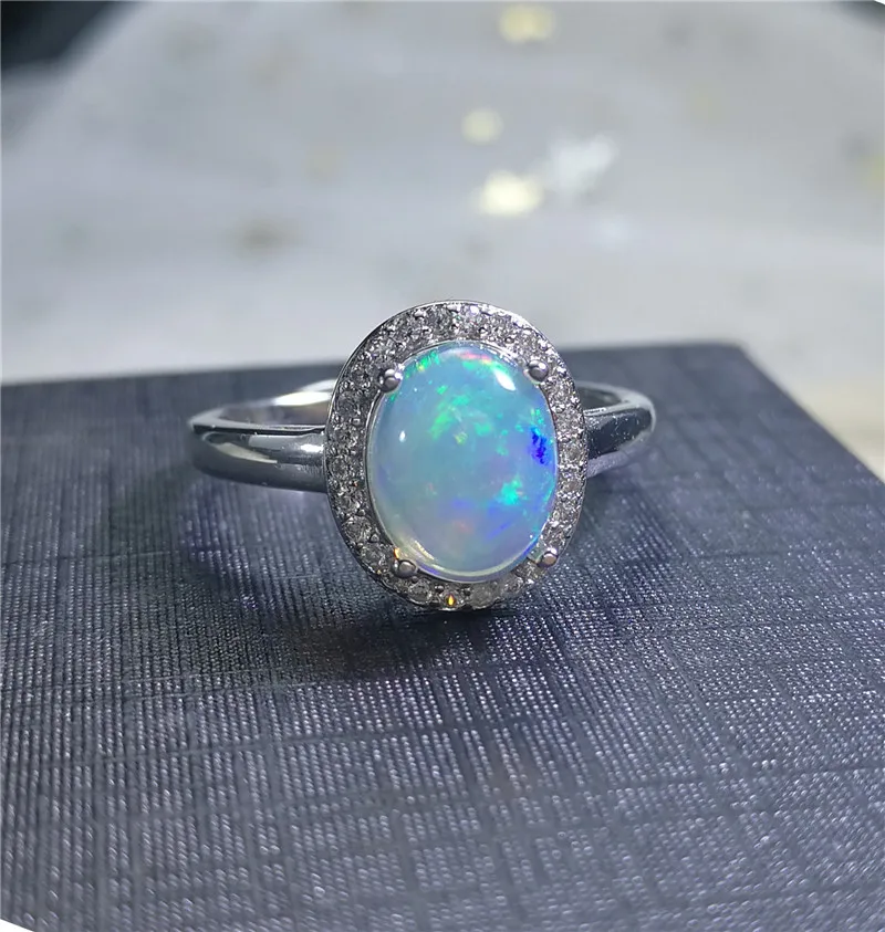 LeeChee  Opal Ring 7*9MM Colorful Gemstone Jewelry Classic Style for Women Weddi - £53.14 GBP