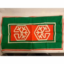 Vintage Christmas Linen Tea Towel, Red Green Kitchen Towel, Snowflake Re... - £19.41 GBP