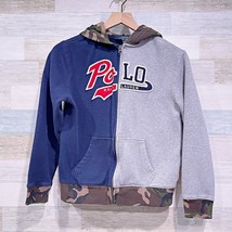 POLO Ralph Lauren Color Blocked Camo Hoodie Gray Blue Full Zip Boys Larg... - £30.62 GBP