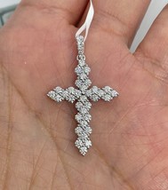 1.80Ct Round Cut Real Moissanite Tester Pass Cross Pendant 14K White Gold Plated - £149.47 GBP