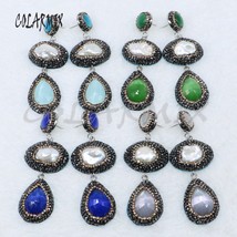 5 Pairs double stone earrings  cateye stone earrings druzy jewelry earrings mix  - £58.08 GBP