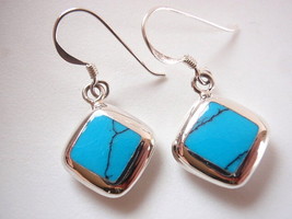 Reversible Blue Turquoise Cream Mother of Pearl 925 Sterling Silver Earrings - £12.19 GBP