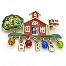 Schoolhouse Brooch With ABC &amp; Beads Enameled Metal Multicolor Pin Closur... - $14.20