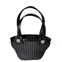 Brighton Twilight Straw Handbag Black Rhinestone Embellished Double Hand... - $645.29 MXN