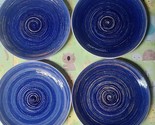 Set of Four (4) ~ Mainstays ~ 7.5&quot; Dia ~ Blue Swirl Salad Plates ~ Stone... - £26.46 GBP