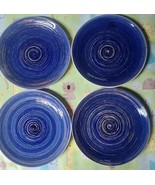 Set of Four (4) ~ Mainstays ~ 7.5&quot; Dia ~ Blue Swirl Salad Plates ~ Stone... - $33.66