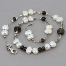 Vintage Silpada Sterling Smoky Quartz &amp; Freshwater Pearl Station Necklac... - £22.39 GBP