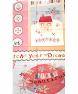 Fabric Red Rooster Panel &quot;Life is Beautiful&quot; Tan Light Blue Pink House $... - $8.23 CAD