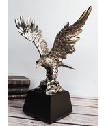 Electroplated Pewter Silver Bald Eagle With Open Wings Landing On Rock S... - $187.43 CAD