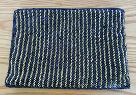 Vtg seed bead clutch purse black &amp; gold striped silk lined zippered evening bag - £19.65 GBP