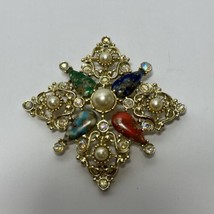 Vintage Large Sarah Coventry Faux Turquoise and Pearl Pin or Brooch - £15.65 GBP