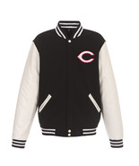 MLB Cincinnati Reds Reversible Fleece Jacket PVC Sleeves 2 Front Logos JHD - £94.02 GBP