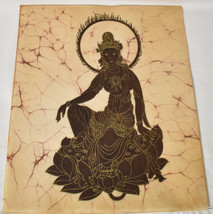 Vtg Buddha Goddess Screen Print on Rice Paper or Linen Religious Buddha Figure - £38.27 GBP