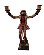 Vtg Rare Bill Huebbe Butler Monkey Double Candlestick Holder Made in USA - £588.41 GBP