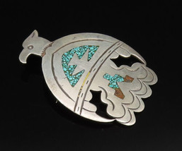 SOUTHWESTERN 925 Silver - Vintage Turquoise &amp; Coral Bird Brooch Pin - BP... - $82.38