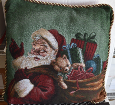 Santa Claus with Sack of Presents Toys - Christmas Tapestry Pillow - 15”... - $11.29