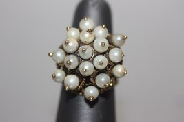 Vintage Filigree 14K Yellow Gold Pearl Cluster Ring Size 6 -7.6 grams- - £260.95 GBP
