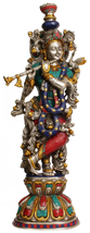 24&quot; Brass Lord Krishna Statue Playing Flute | Handmade | Made In India | Krishna - £1,354.96 GBP