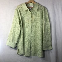 Susan Graver Size 1x Light Green Burnout Floral Button Up Shirt Cotton Blend NWT - £23.35 GBP