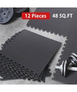 12 Pieces Puzzle Exercise Floor Mats Workout Gym Equipment Mat Black 24&#39;... - £64.77 GBP
