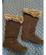 brown tall suede boots with fur on top - £14.51 GBP